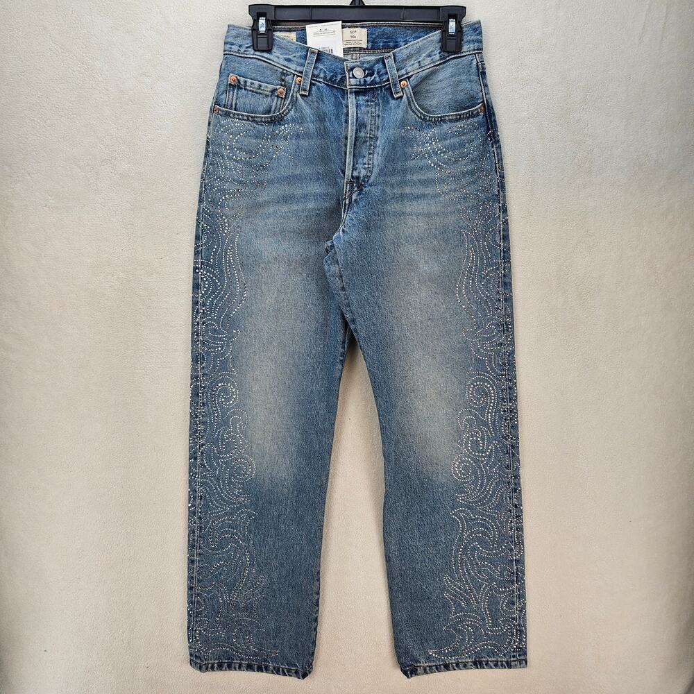 LEVI'S 501 X BEYONCE 90S STRAIGHT JEANS 26X30 WESTERN CRYSTAL NWT $150